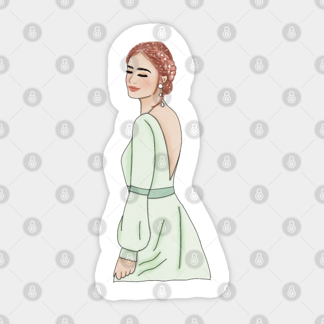 Green dress girl Sticker by piscoletters